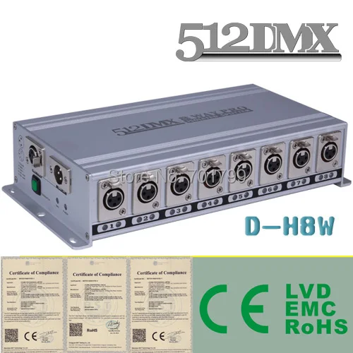 

8 Way DMX Splitter;AC110V/AC220V input; 2 DMX inputs to 8 DMX outputs