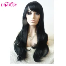 DOROSY волосы длинные натуральные волны черные высокотемпературные синтетические передние парики на кружеве с челкой для женщин Косплей
