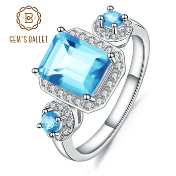 

Gem's Ballet 3.26Ct Natural Swiss Blue Topaz Ring 925 Sterling Silver Three Stone Engagement Rings For Women Fine Jewelry
