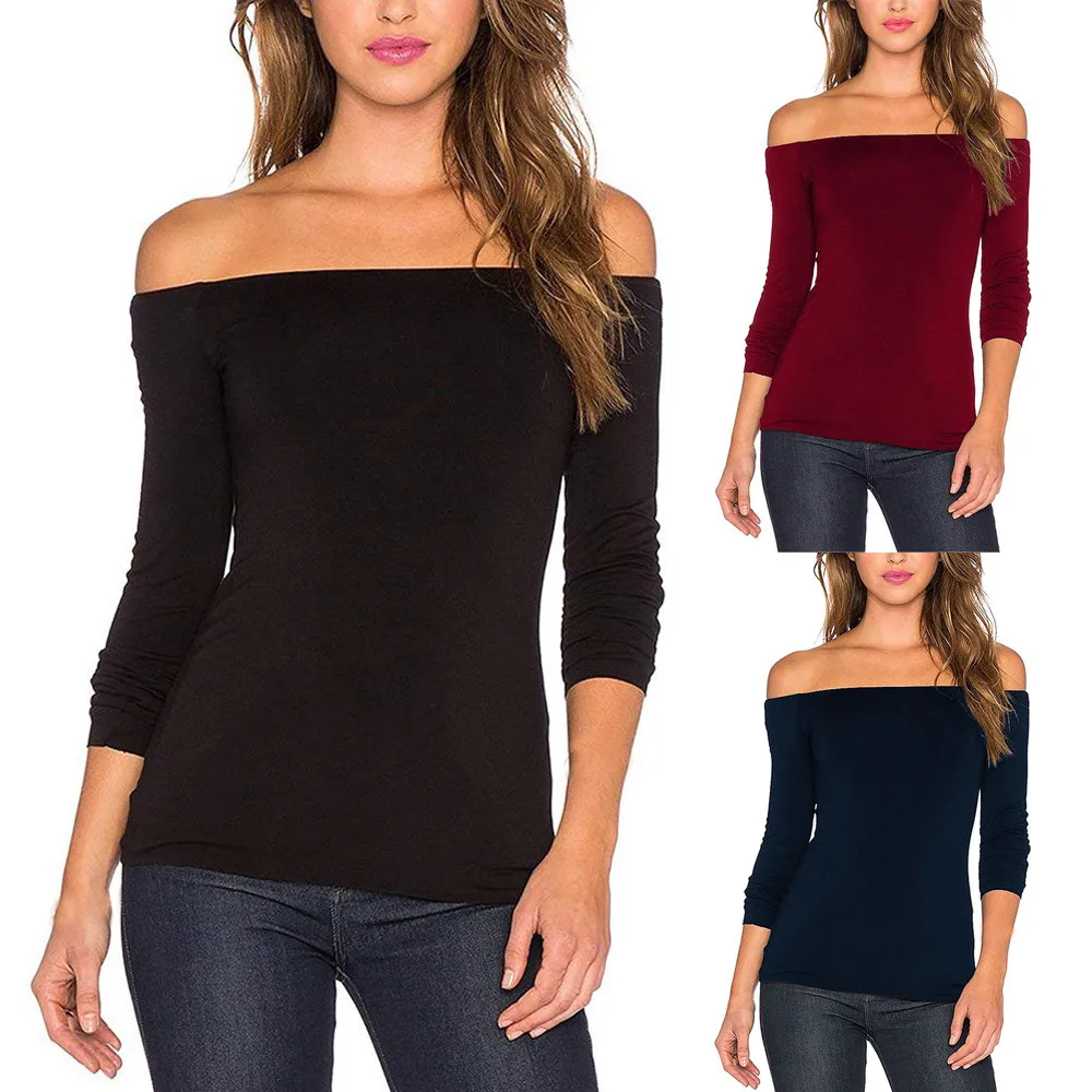 

Chiffon Blouse 2019 Womens Long Sleeve Off Shoulder Solid Color Top Casual Tops Blouse Shirt Blusas Chemise Femme