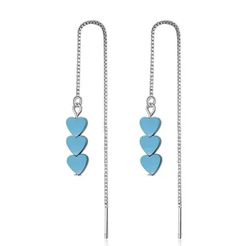 

Women Fashion 925 Silver Heart Glass Bead Long Chain Tassel Dangle Earrings for Girl Lady Simple Party Ear wire Jewelry EH350