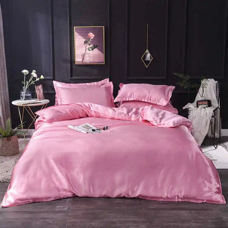 Slowdream Luxury Purple Stain Silk Bedding Set Silky Queen King Bed Set Bedclothe Duvet Cover Queen King Sheet Pillowcase - Цвет: 008