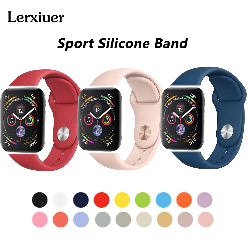 

Sport Silicone strap For Apple Watch 4 band 42mm 44mm correa aple watch 38mm 40mm iWatch 3 2 1 bracelet wrist belt rubber straps