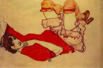 

Nude Art Painting Wally in Red Blouse Egon Schiele oil painting Canvas Portrait High quality hand painted Home Decor