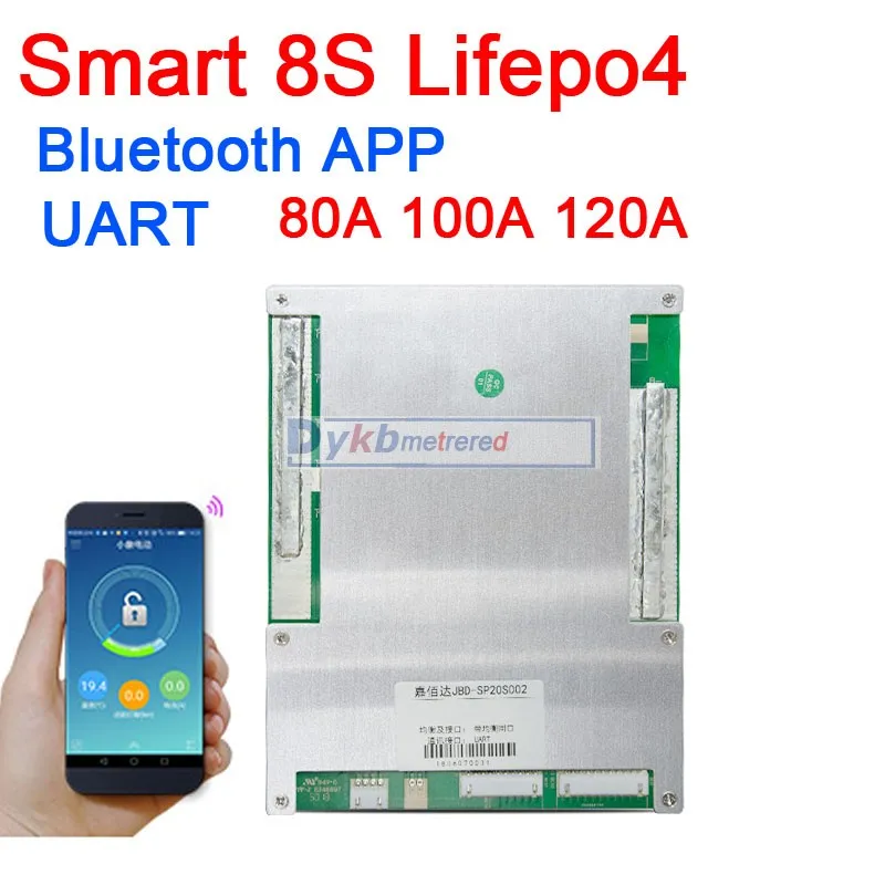 Умный 8S 24V 80A 100A 120A Lifepo4 литий железо фосфат BMS плата защиты батареи w баланс Bluetooth