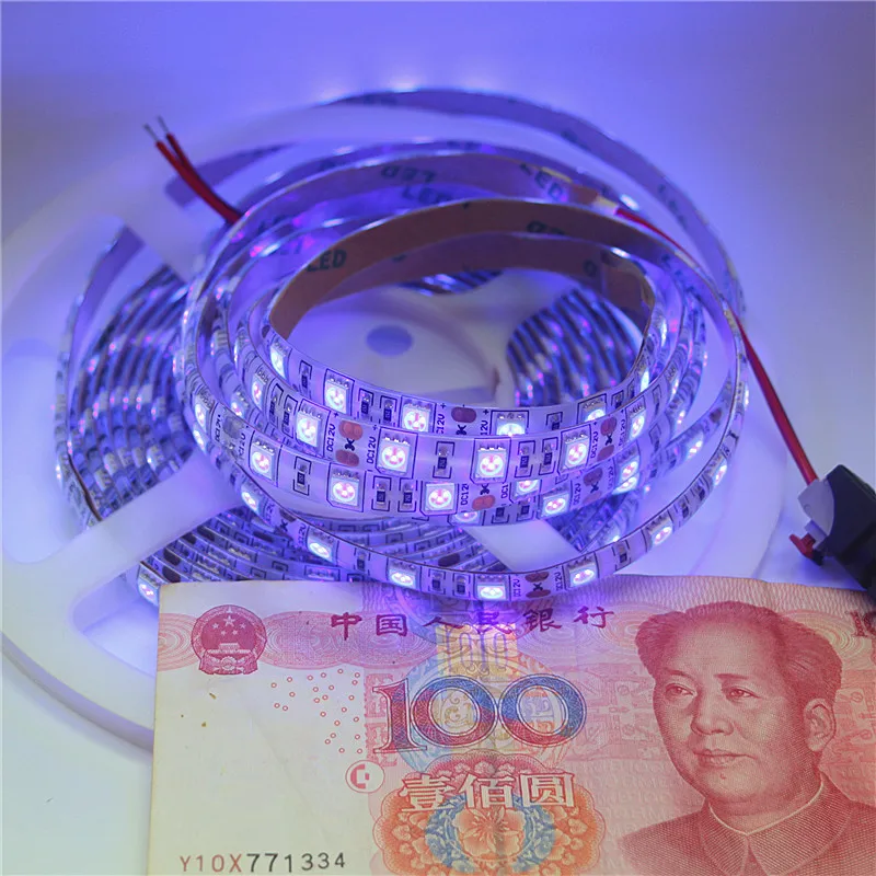 УФ светодиодная ленсветильник 5050 SMD 60Led s/m 395 405nm Диодная лента с ультрафиолетовым