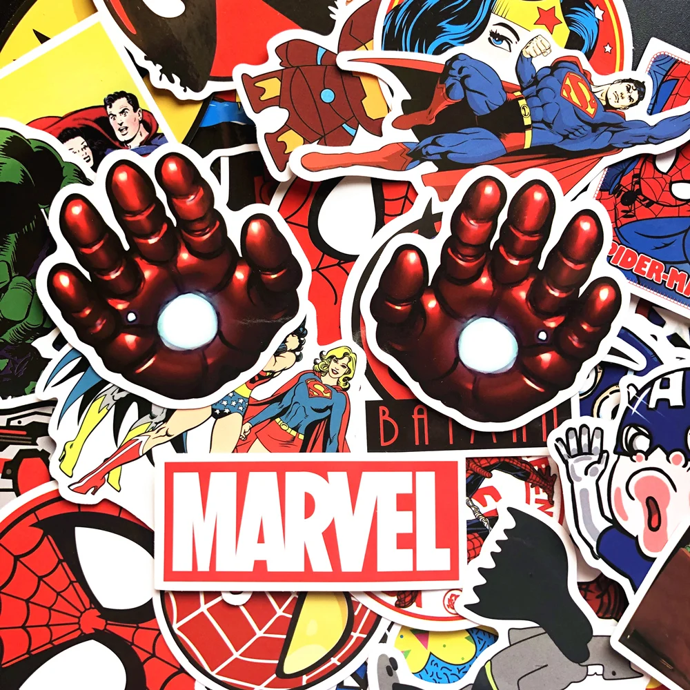 50 Pcs Super Hero Stickers Marvel Sticker Skateboard Motorcycle Luggage Stickers For Laptop Set Pvc Waterproof Superhero Sickers