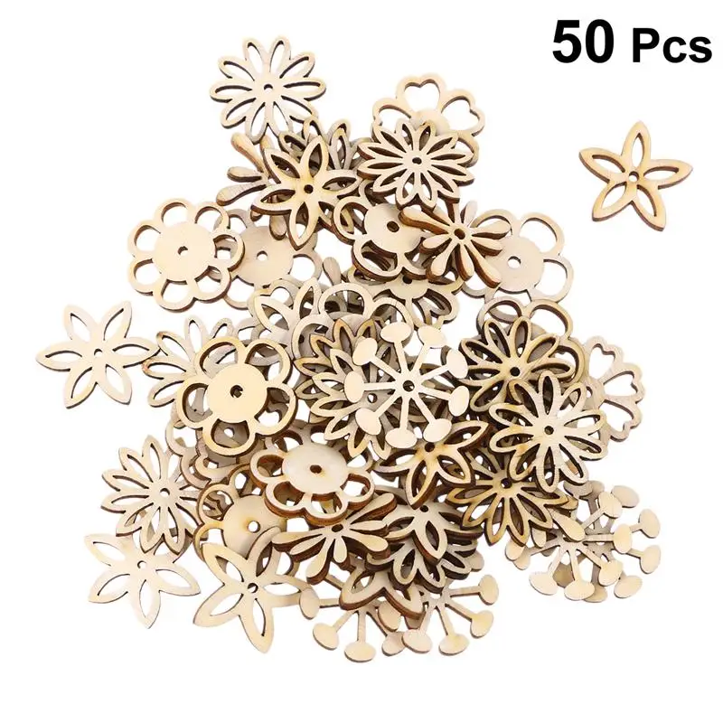 

50pcs Laser Cut Natural Wooden Flowers DIY Crafts Accessory Decoration For Home Party Favors Christmas Tree Xmas Pendant A3