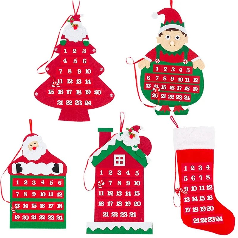 Cute Santa Claus Christmas Home Party Shop Advent Calendar Countdown Decoration Wall Hanging Velvet Calender Gifts New Year