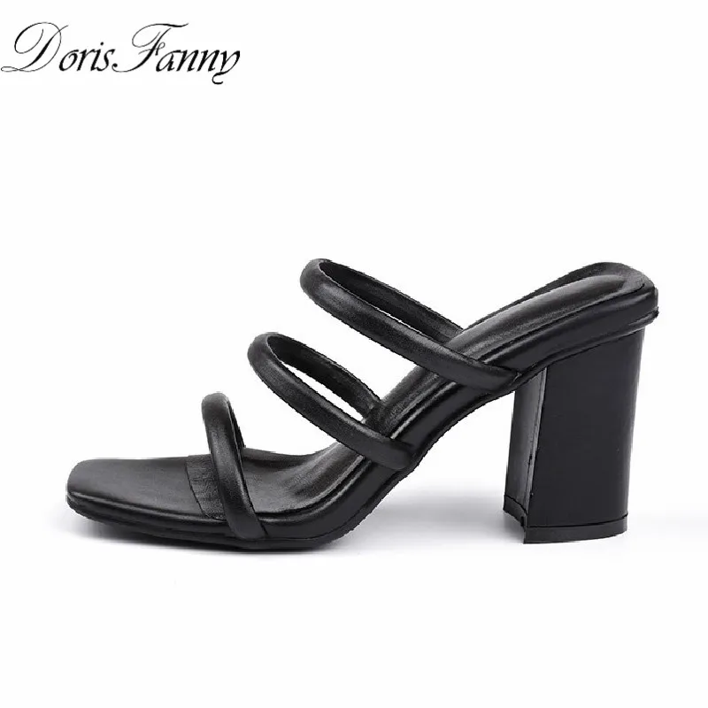 

DorisFanny Summer shoes woman high heel slippers high quality sliders shoes black ladies slippers and sandals free shipping