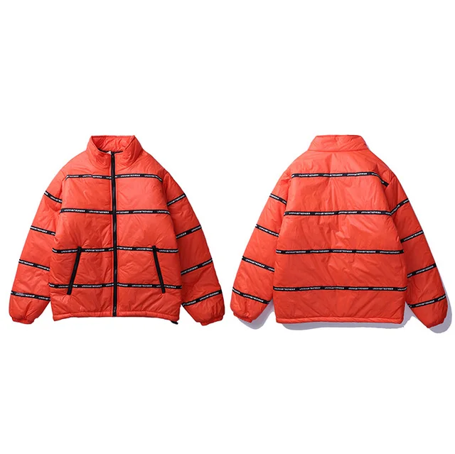 Orange Retro Jacket Winter Parkas Streetwear Hip Hop Windbreaker Padded