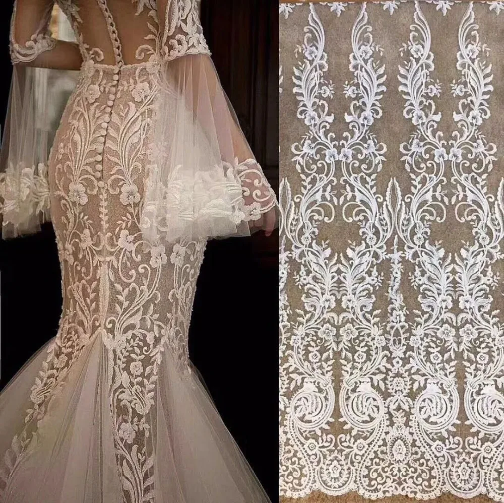 

Latest High Quality African Tulle Lace Fabric 2018, 3D Fabric Flowers In white, Nigerian Chiffon Lace Fabrics For Wedding