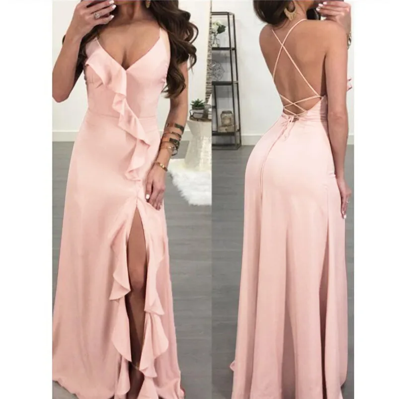 Women's Fashion Solid Sexy Dress Ruffle Blackless Sleeveless Irregular Dress 2019 New Arrival Robe Femme Vestidos H26 (12)