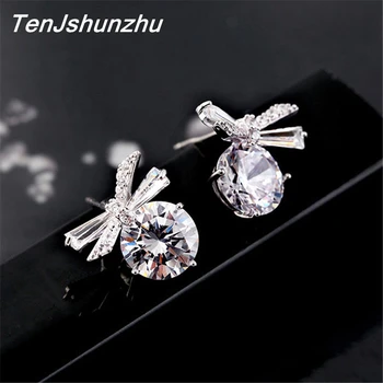 

Wholesale 925 Sterling Silver Prevent Allergy Bowknot Crystal Stud Earrings for Women Wedding Earrings Jewelry brincos