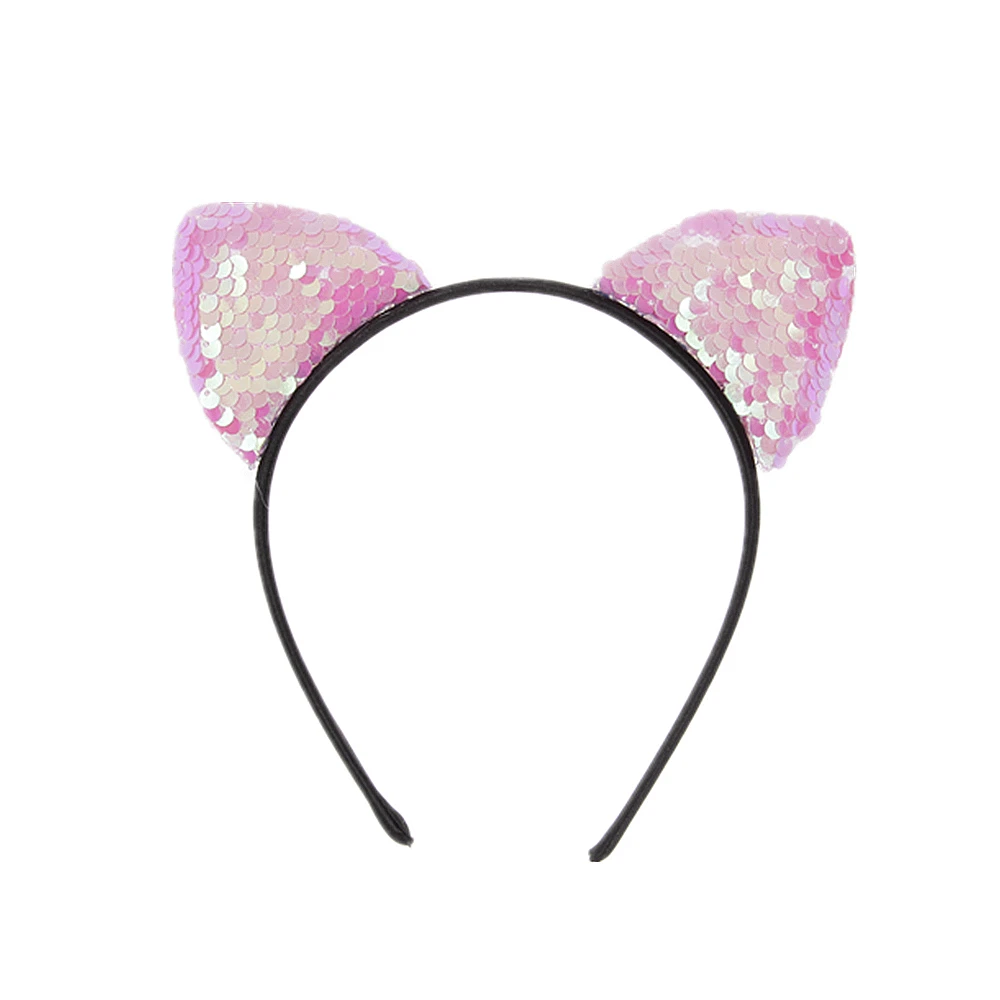 Yundfly New Glitter Can Flip Sequins Cat Ear Girl Hair Band Kids Baby Cute Cat Ear Hair Bands Halloween Headdress Gifts baby accessories designer Baby Accessories