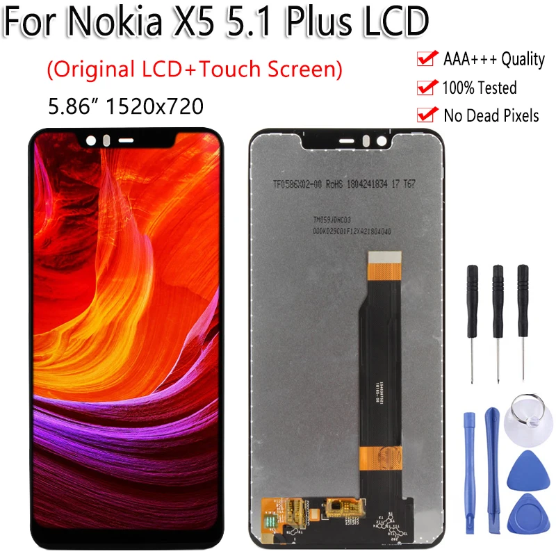 

100% Original For Nokia 5.1 Plus X5 LCD Display Touch Screen Digitizer Assembly For Nokia X5 LCD Replacement Parts Free Tools