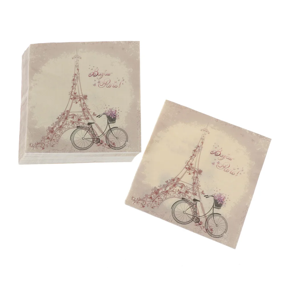 

20PCS Vintage Flower Tower Bike Printed Table Paper Napkins Tissue Disposable Tableware Wedding Birthday Party Decor