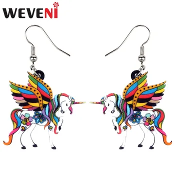

WEVENI Acrylic Elegant Floral Unicorn Flying Horse Earrings Dangle Drop Fashion Fairy Holy Animal Jewelry For Women Girl Brincos