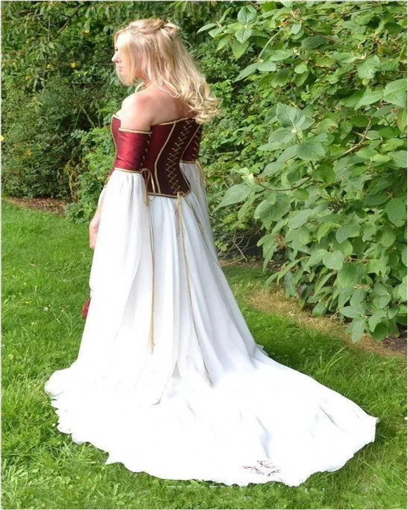 Dragenfly Embroidery Renaissance Burgundy Satin Corset Wedding Dress Dragenfly Embroidery Renaissance Burgundy Satin Corset Wedding Dress Laceup Armband Meval Cold Shoulder Strapless Bridal Gown In Dresses From