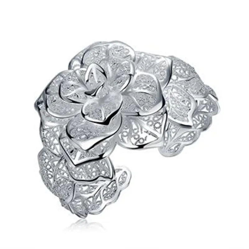 Wholesale 925 silver jewelry Flower bracelet bangle cuff sterling silver bracelet-in Bangles ...