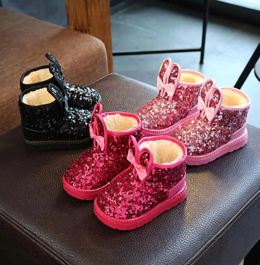 

2019 Fashion fur Winter Shoes for Girls thick Plush Toddler Boy Cotton Boots Kids Keeping Warm Baby Snow Boots Children Shoes