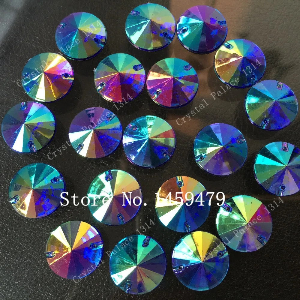 

2019 Promotion Round 12mm Acrylic 200pcs Sew on Loose Beads New Product Rhinestones Satellite Deep Blue AB Color Sewwing