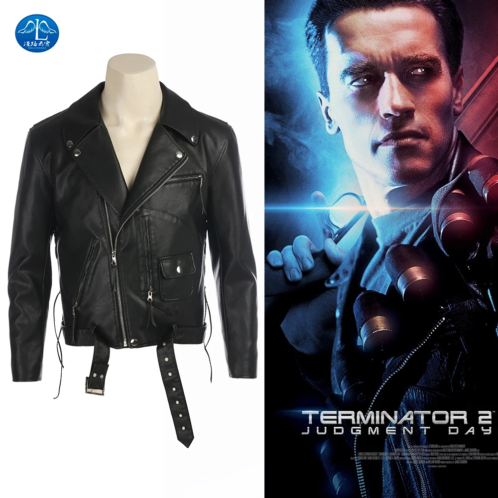 

MANLUYUNXIAO Movie Terminator 2 Judgment Day Cosplay Costume Terminator Cosplay Men Black Leather Jacket Hot Sale Custom Made