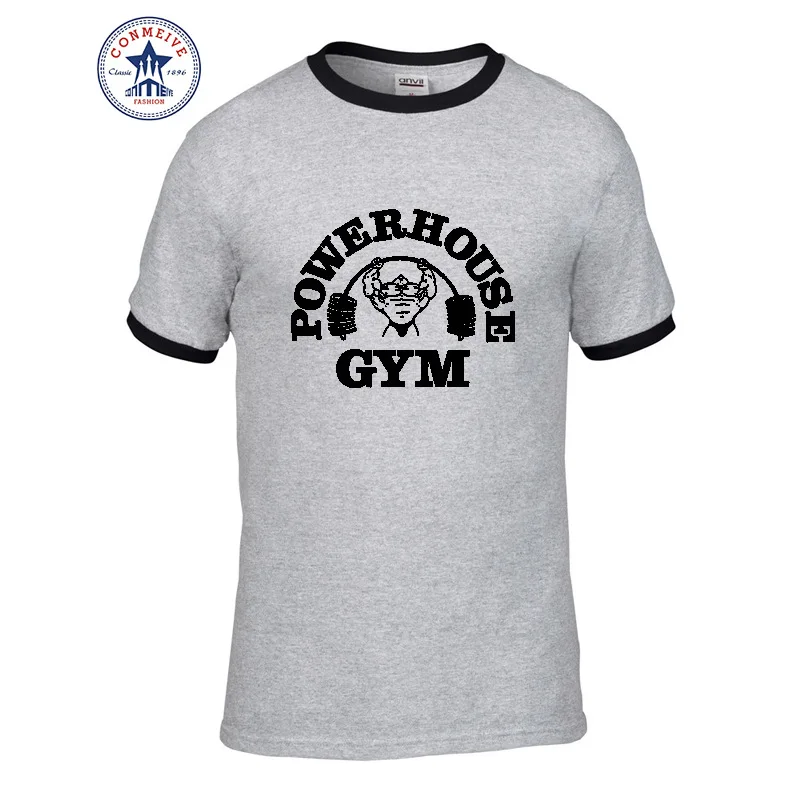 Летняя мужская одежда модная футболка Powerhouse бодибилдинг и фитнес принт хлопок забавная футболка для мужчин - Цвет: grey2