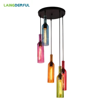 

Art Deco Glass Pendant Lights E27 Wine Bottle Lampshade Hanglamp Loft Hanging Lamp for Bar Restaurant Study Parlor Bed Room