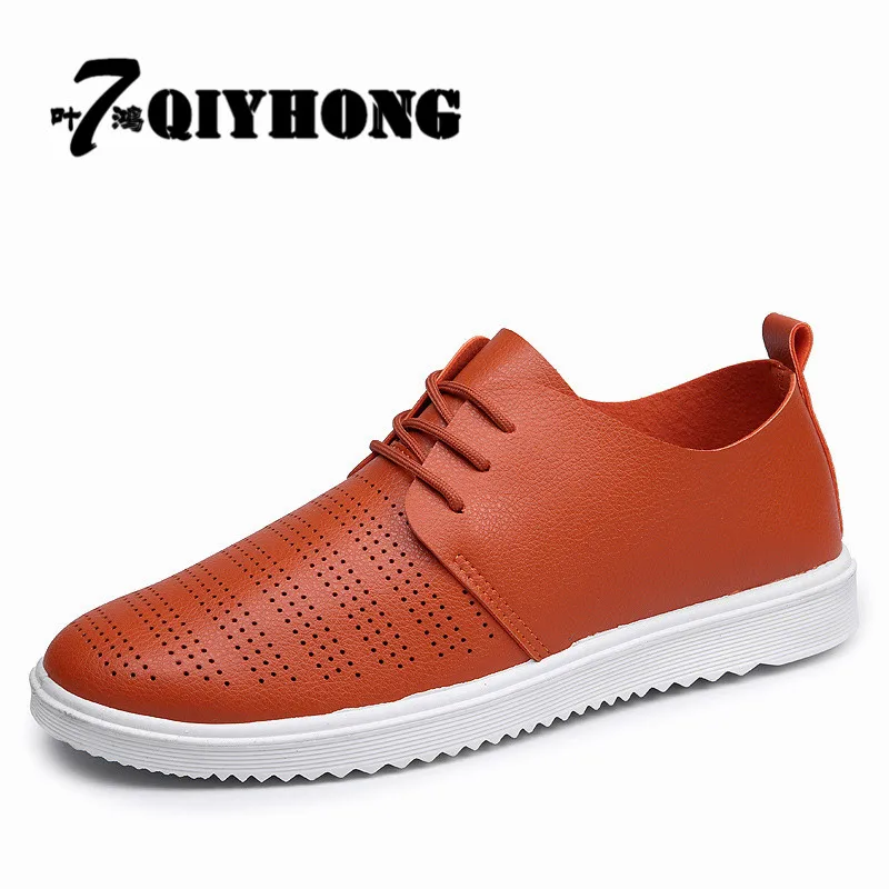 

New 2018 Men Casual Shoes Leather Summer Breathable Holes Luxury Brand Flat Shoes For Men Drop Shipping
