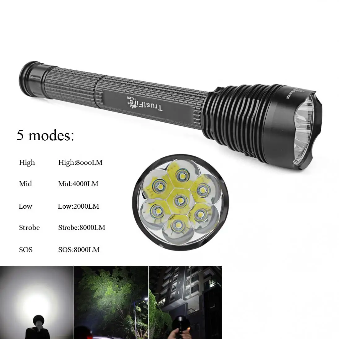

Sale TrustFire J18 7 x XM_L2 Super Bright 8000Lm 5 Modes Waterproof Extended LED Flashlight 18650 / 26650 Torch Light
