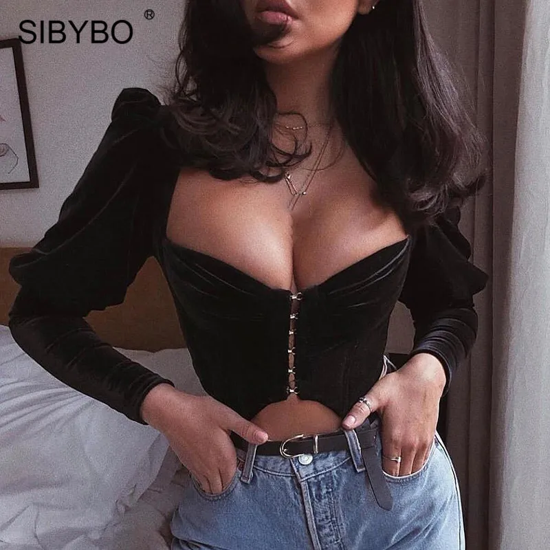 Женский укороченный топ без бретелек SIBYBO короткая бархатная футболка с длинными