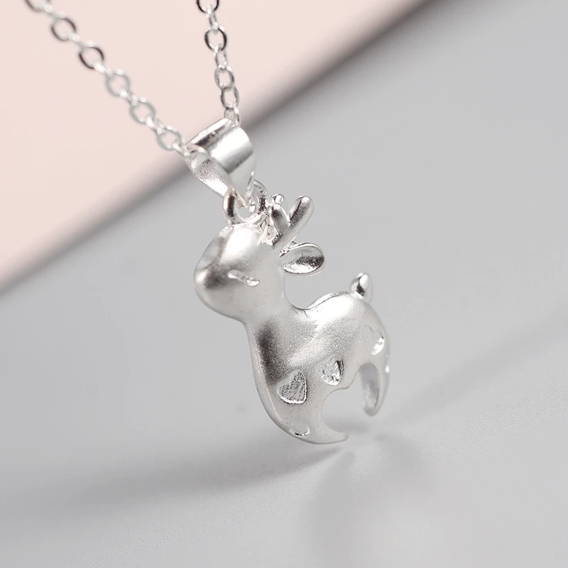 

Mini Fawn Heart Christmas Gift Cute 925 Sterling Silver Clavicle Chain Temperament Personality Trendy Female Necklace SNE269