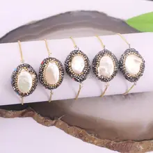 8 шт со стразами Циркон натуральный пресноводный жемчуг шарик шарм Регулируемая Цепочка-браслет для женщин