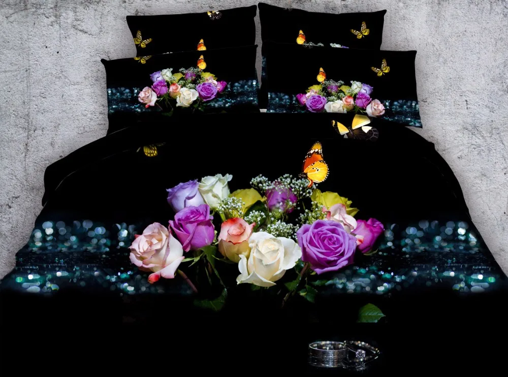 4pcs floral printed bedding set king size 3d butterfly