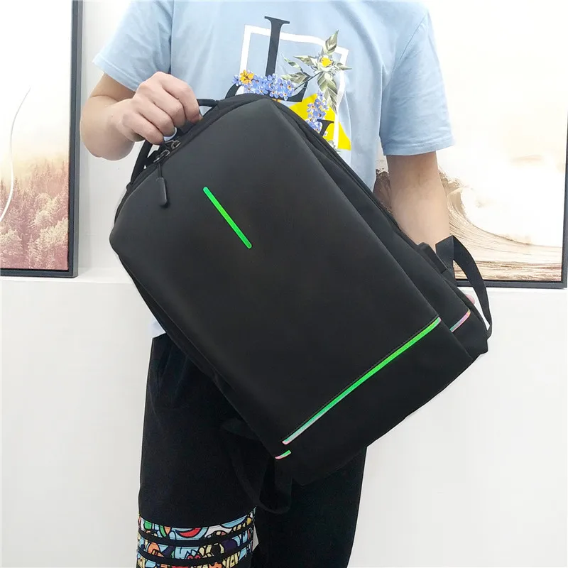 Светоотражающие полосы сплошной цвет для мужчин Оксфорд водонепроницаемый повседневный черный рюкзак зарядка бизнес рюкзак