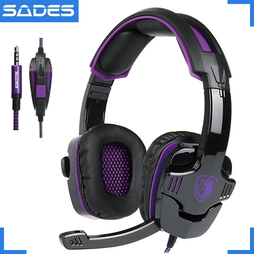 SADES SA-930 Professional PS4 Headset 3.5mm Gaming Headphones with 1 to 2 Cable for Computer & Mobi