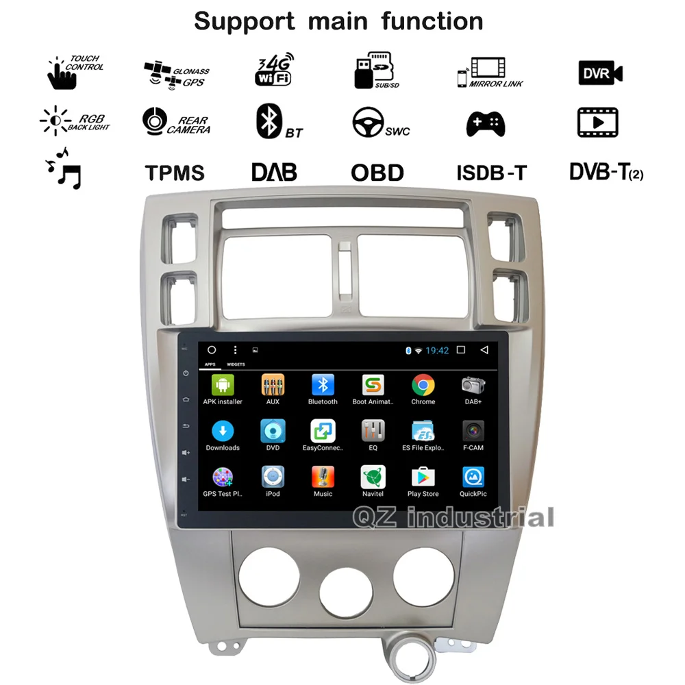 Discount QZ industrial HD 10.2" Android 8.1 T3 2G 16G Car DVD player for Hyundai Tucson AT MT with 3G 4G WIFI GPS SWC BT Navi RDS Radio 7