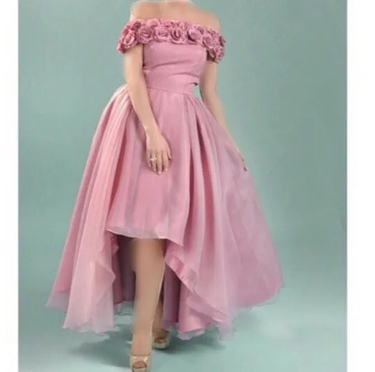 

2018 new Fashion Prom party evening gown flowers boat-neck formal gowns short front long back Mother of the Bride Dresses