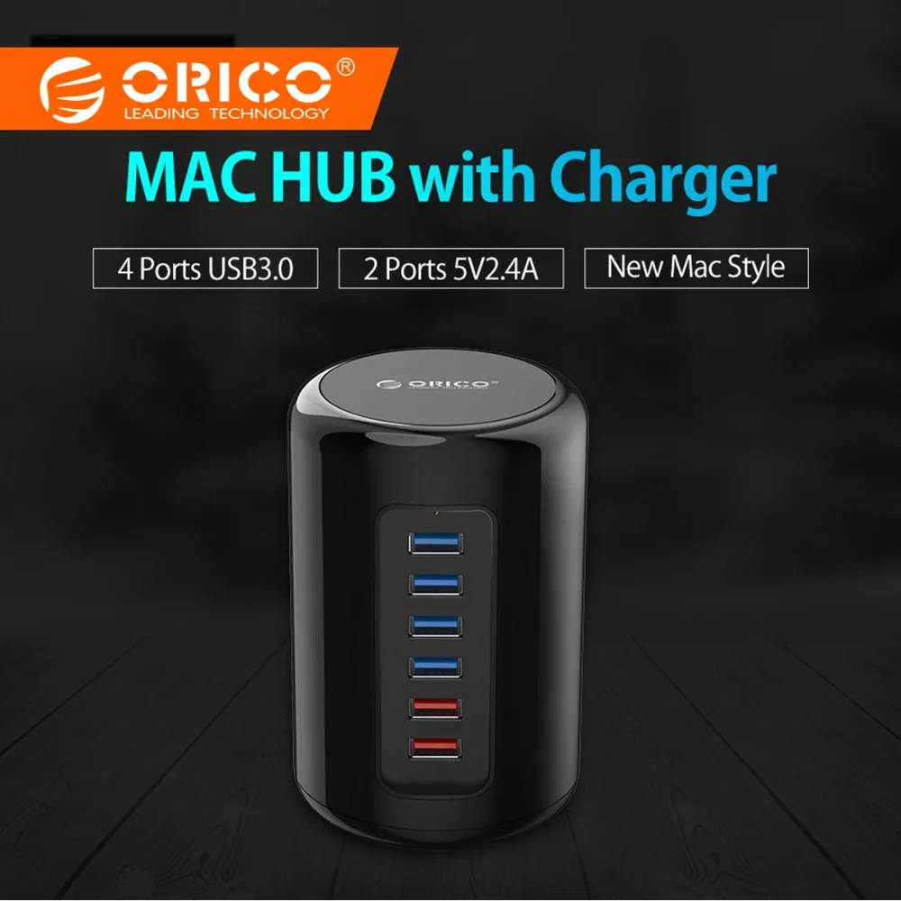 ORICO USB HUB 4 Port USB3.0 Cylinder HUB Splitter with Data Cable and 2 Charging Port USB