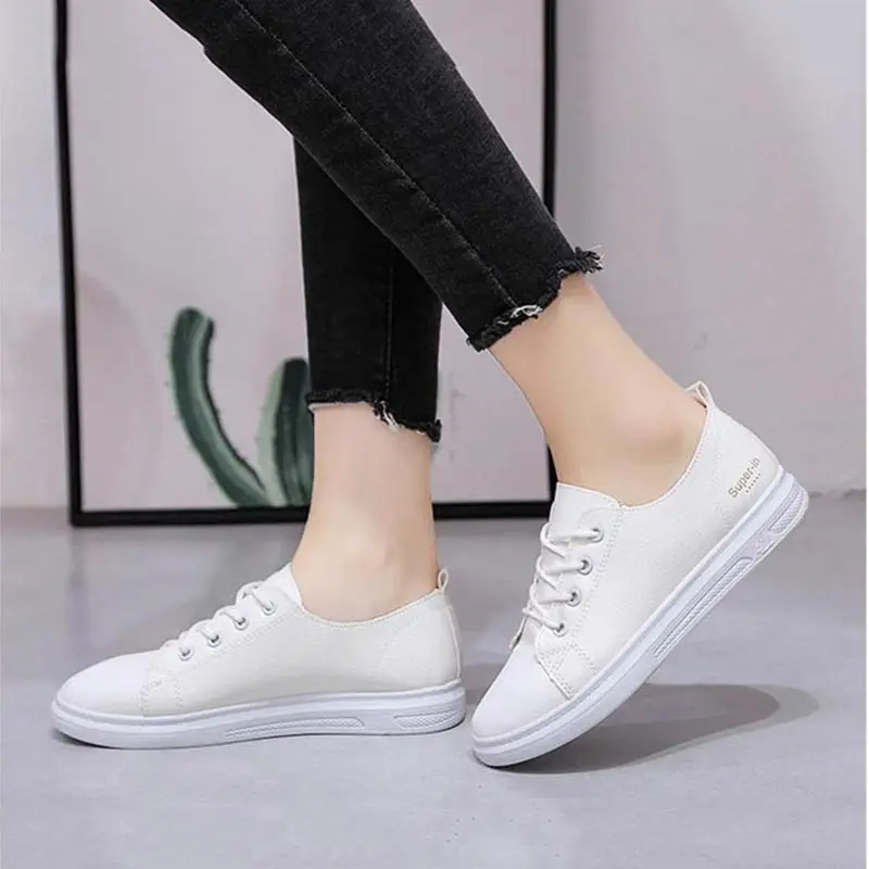 

Women shoes 2019 spring summer Korean student solid color shoes sneakers pu leather lace up casual sports shoes woman