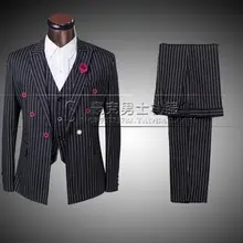 Черный Новое поступление полосой мужчин костюм комплект с Штаны Мужские костюмы жениха торжественное платье мужские свадебные пальто Штаны пиджак+ штаны+ галстук-бабочка, 4XL