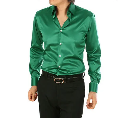 Мужская шелковая рубашка, имитация высококачественного Шелкового сатина, рубашки с длинным рукавом, шелковая рубашка для вечеринки, мужская рубашка MQ527 - Цвет: SA02500 DEEP GREEN