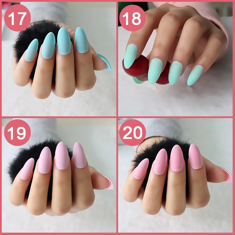 181 20 De Réduction24 Piècesensemble Forme Damande Faux Ongles Rose Clair Pointu Artificiel Ongles Art Conseils Couverture Complète Faux