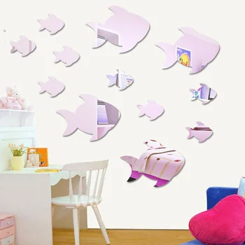 

Lovely swimming fish acrylic wall mirror stickers for kids Nursery girl /boy bedroom wall deco, mirror wall sticker