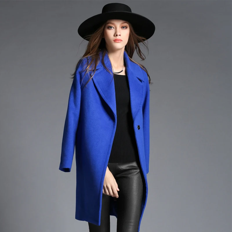 New2015FashionWomenWoolAutumnWinterMediumLongCasualWoolen