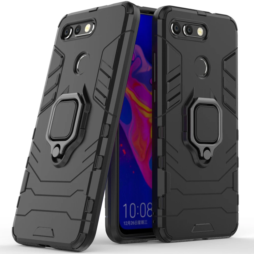 

For Huawei Honor V20 Case Cover Silicone TPU and Hard PC Luxury Armor Shockproof Metal Ring Holder Case For Huawei Honor V20