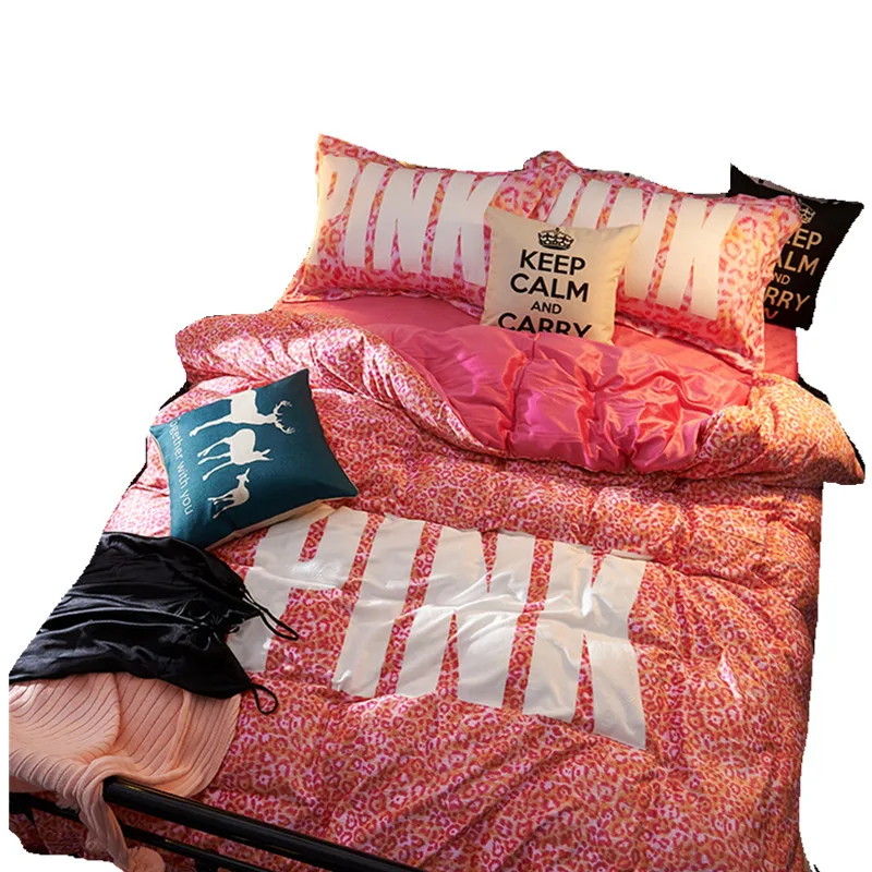 VS Pink 4 шт постельного белья для девочек пододеяльник Набор наволочек плоской подошве Leopard бархат queen постельное белье женский покрывала