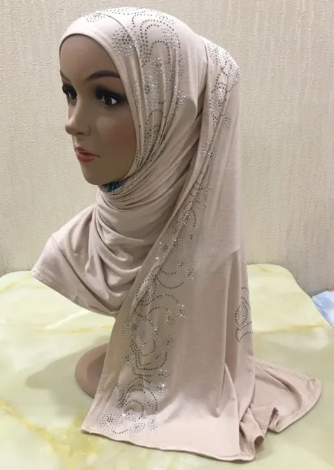 H1322 Мода модал эластичный хлопок джерси длинный шарф с Бусины Стразы, для женщин headwrap, быстрая