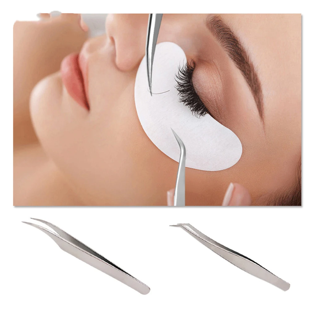 2pcs Stainless Steel Extension Lashes Tweezers Tools for 3D 6D Volume Mink Eyelash | Красота и здоровье